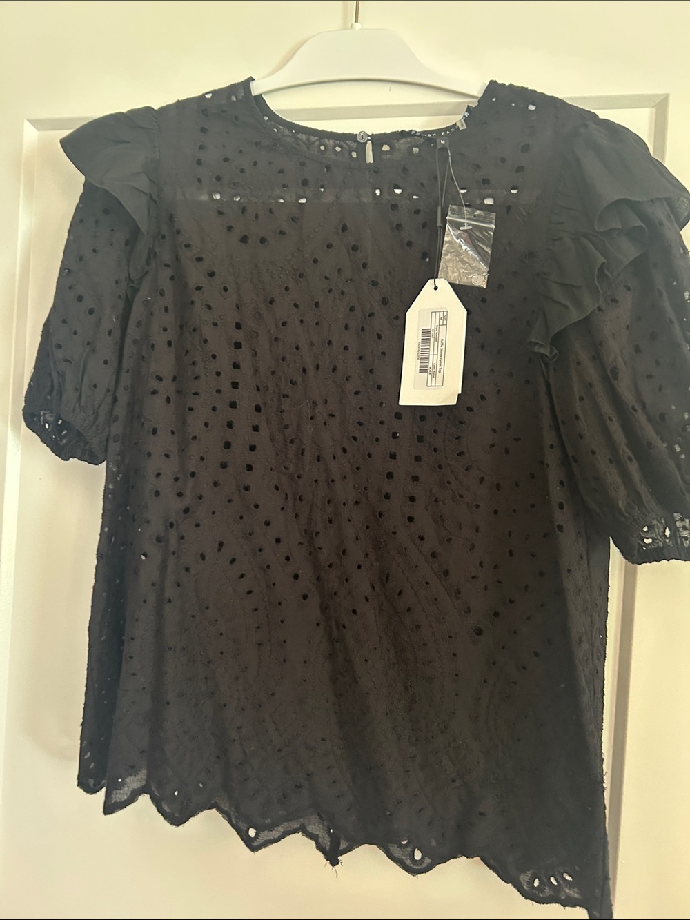 English Factory Black Eyelet Ruffle-Sleeve Blouse